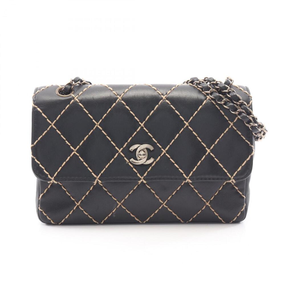 Chanel Wild Stitch Shoulder Bag/Handbag, Lambskin Leather, Women's, Black